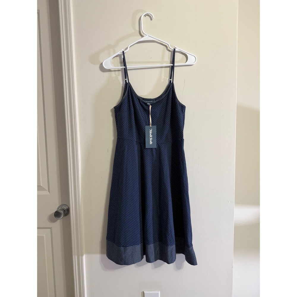 ModCloth Skater Dress Navy Blue Polka Dot Retro Fit Flare NWT Nautical Summer L